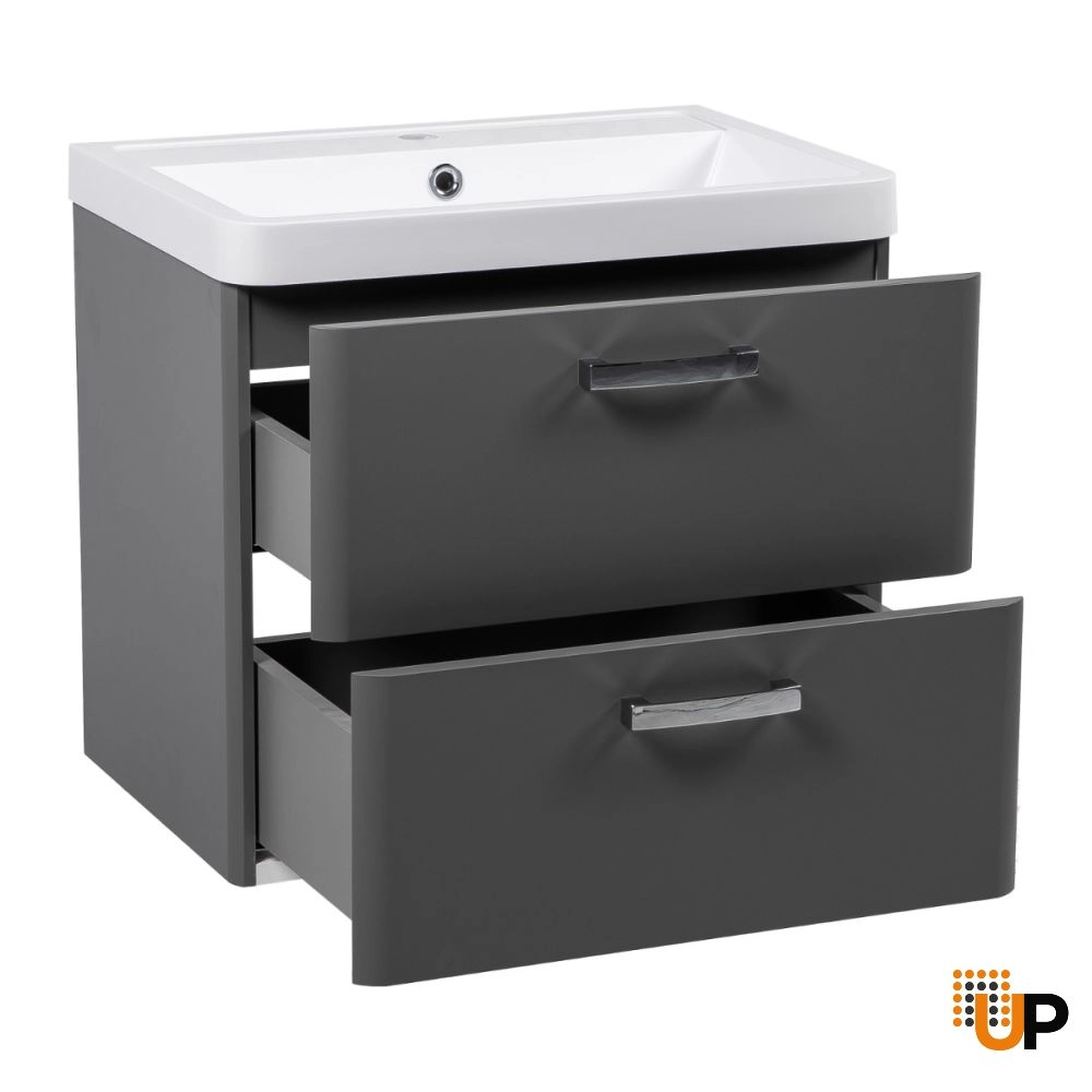 Modern Wall-Mounted Bathroom Vanity with Washbasin | Fiona Gray Matte Collection | Non-Toxic Fire-Resistant MDF photo#3