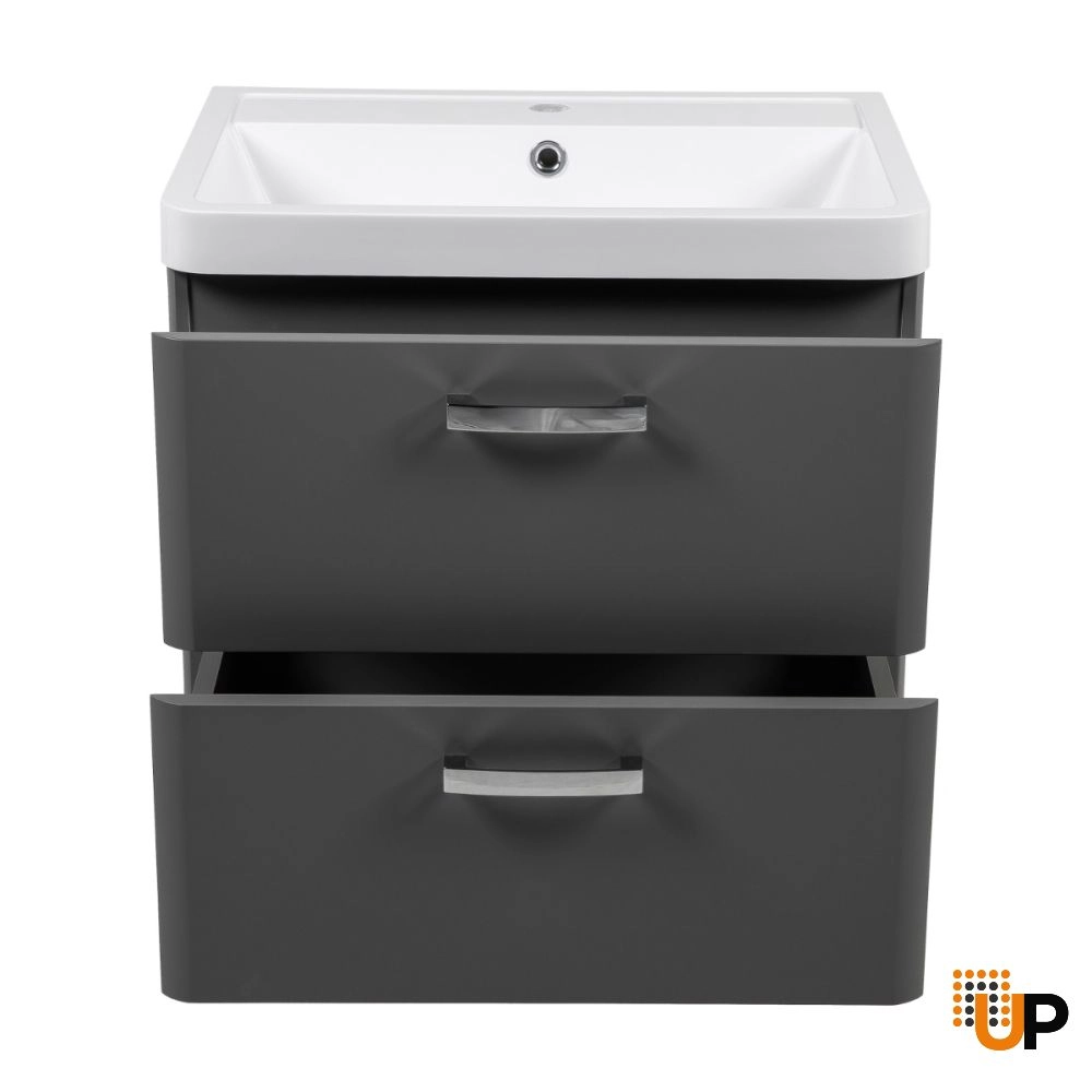 Modern Wall-Mounted Bathroom Vanity with Washbasin | Fiona Gray Matte Collection | Non-Toxic Fire-Resistant MDF photo#4