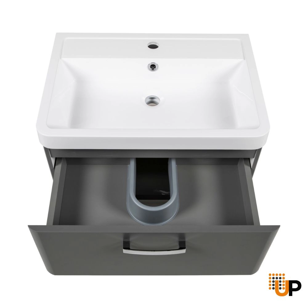 Modern Wall-Mounted Bathroom Vanity with Washbasin | Fiona Gray Matte Collection | Non-Toxic Fire-Resistant MDF photo#6