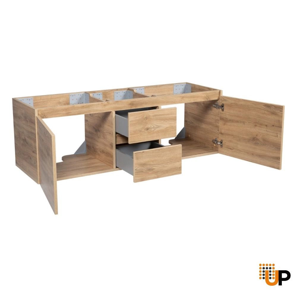 Modern Wall-Mounted Bathroom Vanity | Niagara Wall Mount Natural Teak Collection 60 Cabinet for Double Vanity without Sink | Non-Toxic Fire-Resistant MDF photo#2