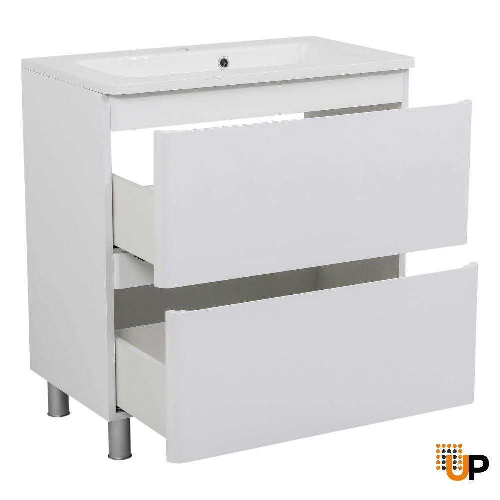 Modern Free Standing Bathroom Vanity with Washbasin | Comfort White High Gloss Collection | Non-Toxic Fire-Resistant MDF photo#3