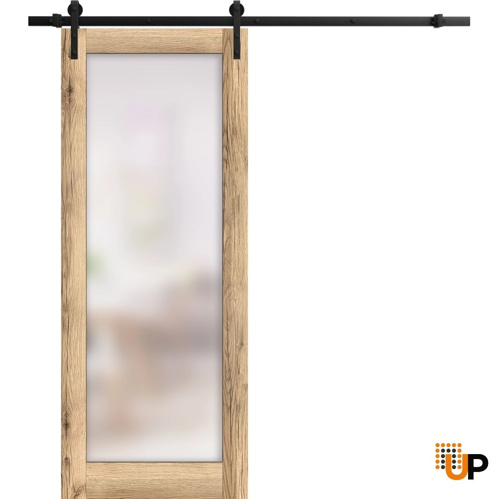 Single mdf sliding luxury interior barn door with frosted glass | Planum 2102 Oak | 18 x 80 photo#1