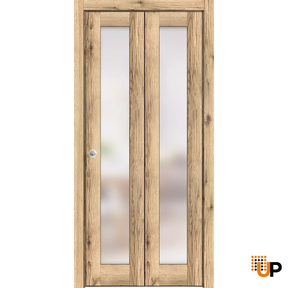 2 folding panels solid core sliding french interior bi-fold door with frosted glass | Planum 2102 Oak | 36 x 80 (2* 18x80) photo#1