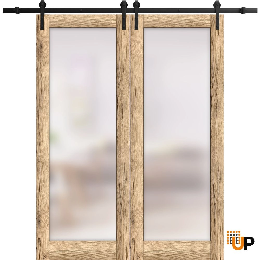Double mdf sliding french interior barn double door with frosted glass | Planum 2102 Oak | 36 x 80 (2* 18x80) photo#1