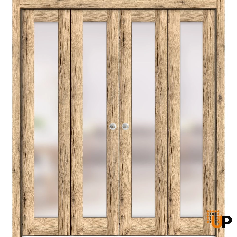 4 folding panels solid core sliding french interior bi-fold double door with frosted glass | Planum 2102 Oak | 72 x 80 (4* 18x80) photo#1
