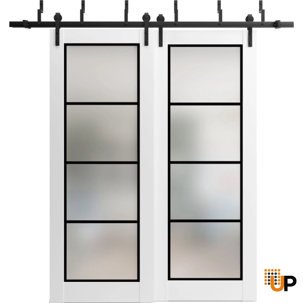 Double solid core sliding luxury interior barn bypass door with frosted glass | Planum 2132 White | 36 x 80 (2* 18x80) photo#1