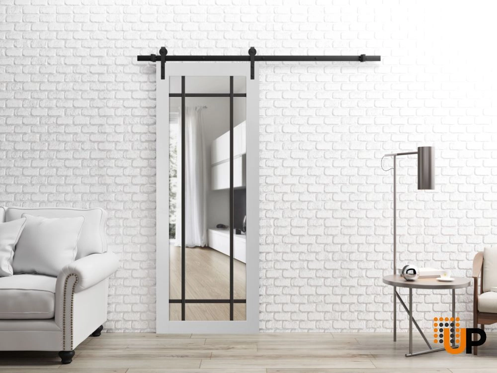 Single solid core sliding luxury interior barn door with clear glass | Lucia 2266 White | 18 x 80 photo#2