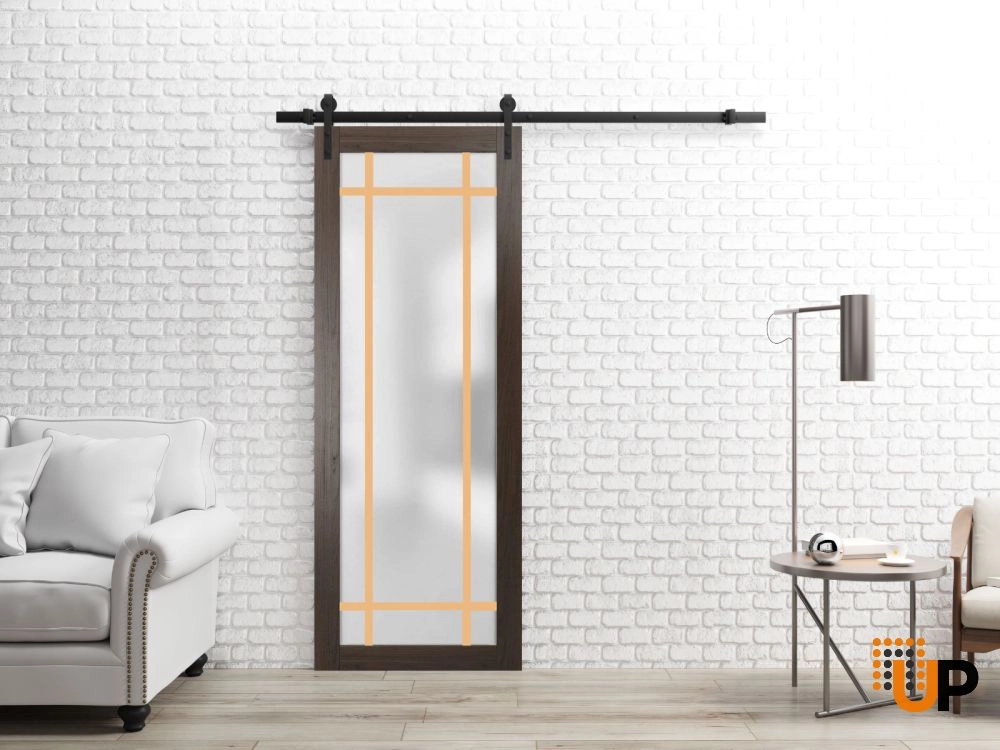 Single solid core sliding luxury interior barn door with frosted glass | Planum 2113 Chocolate Ash | 18 x 80 photo#2