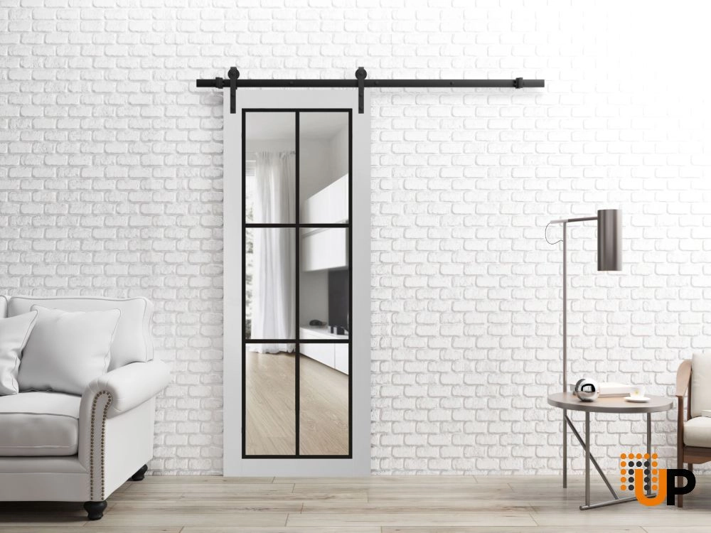 Single solid core sliding luxury interior barn door with clear glass | Lucia 2366 White | 18 x 80 photo#2