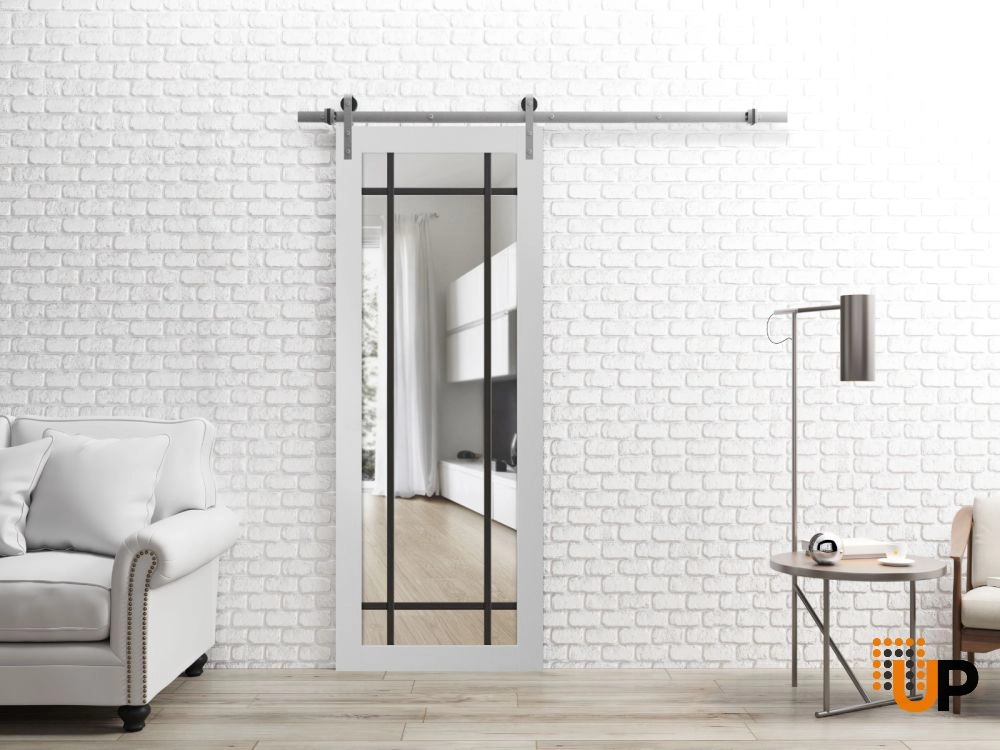 Single solid core sliding luxury interior barn door with clear glass | Lucia 2266 White | 18 x 80 photo#2