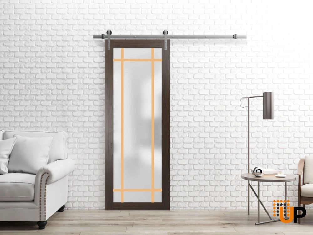 Single solid core sliding luxury interior barn door with frosted glass | Planum 2113 Chocolate Ash | 18 x 80 photo#2