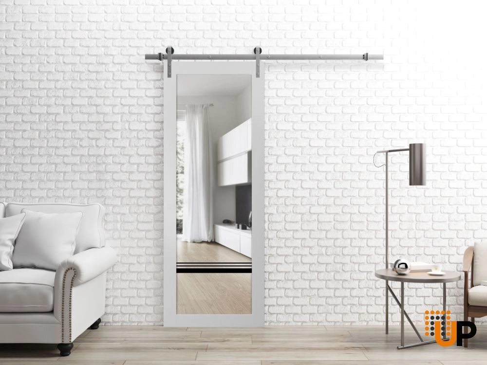 Single solid core sliding luxury interior barn door with clear glass | Lucia 2666 White | 18 x 80 photo#2