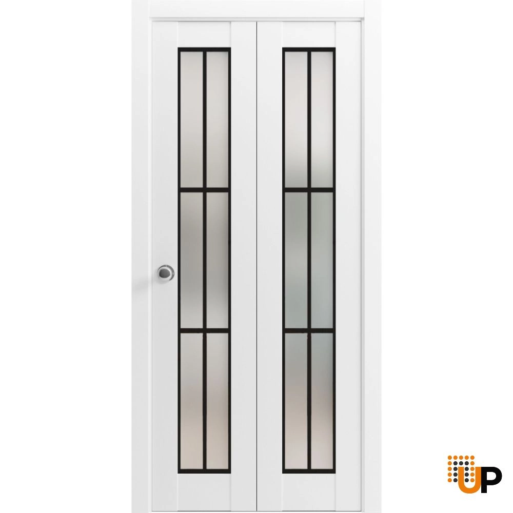 2 folding panels solid core sliding french interior bi-fold door with frosted glass | Planum 2122 White | 36 x 80 (2* 18x80) photo#1