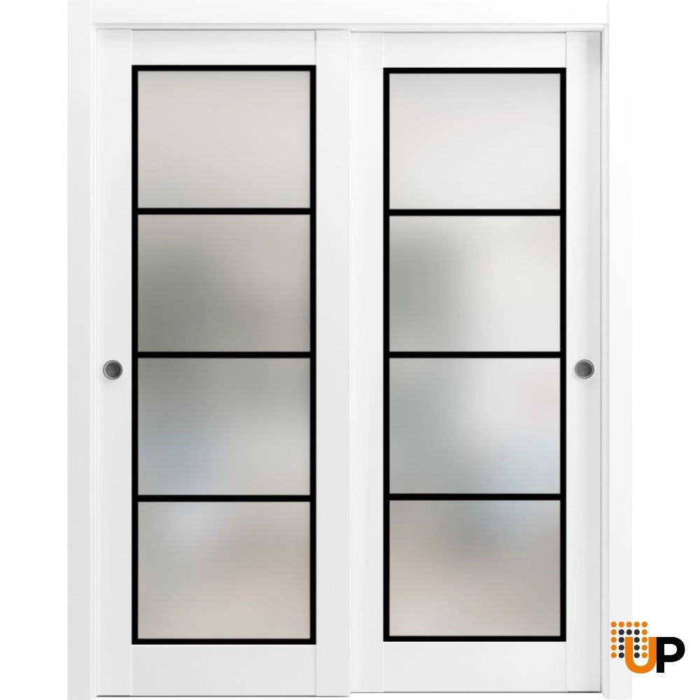Double solid core sliding luxury interior closet bypass door with frosted glass | Planum 2132 White | 36 x 80 (2* 18x80) photo#1