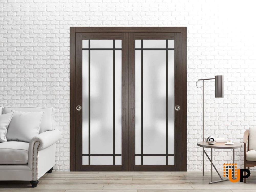 Single mdf luxury interior door slab with frosted glass | Planum 2112 Chocolate Ash | 18 x 80 photo#4