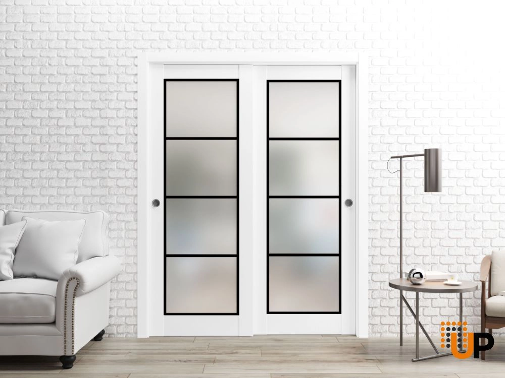 Double solid core sliding luxury interior closet bypass door with frosted glass | Planum 2132 White | 36 x 80 (2* 18x80) photo#2