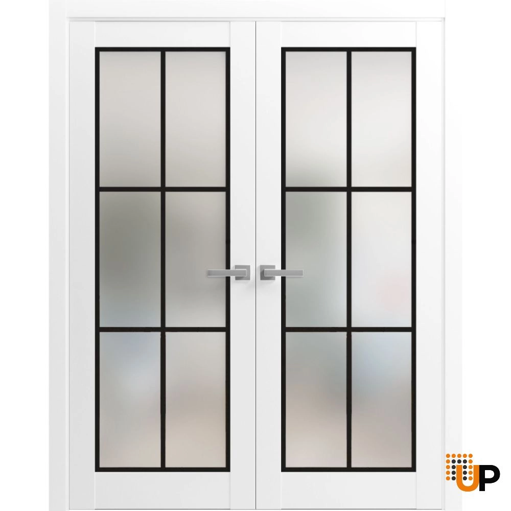 Double solid core french interior swing double door with frosted glass | Planum 2122 White | 36 x 80 (2* 18x80) photo#1