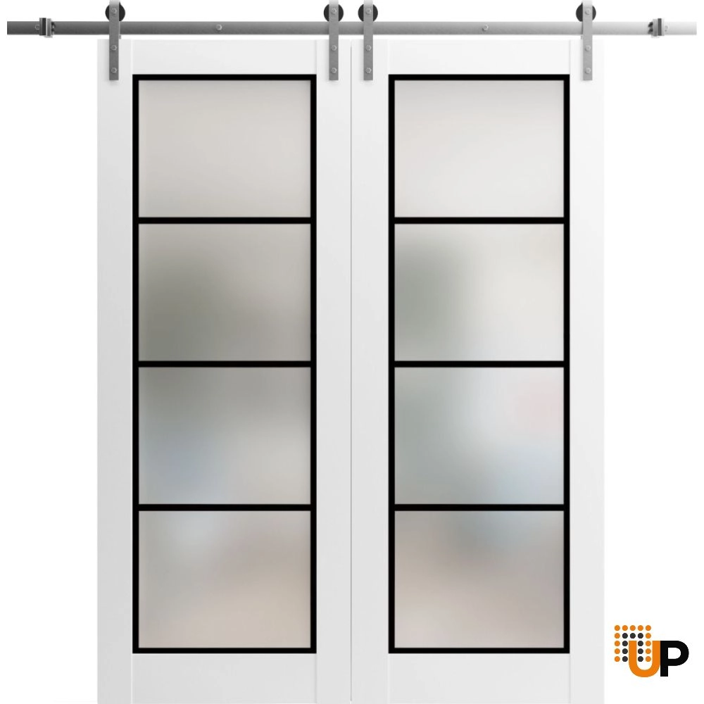 Double solid core sliding french interior barn double door with frosted glass | Planum 2132 White | 36 x 80 (2* 18x80) photo#1