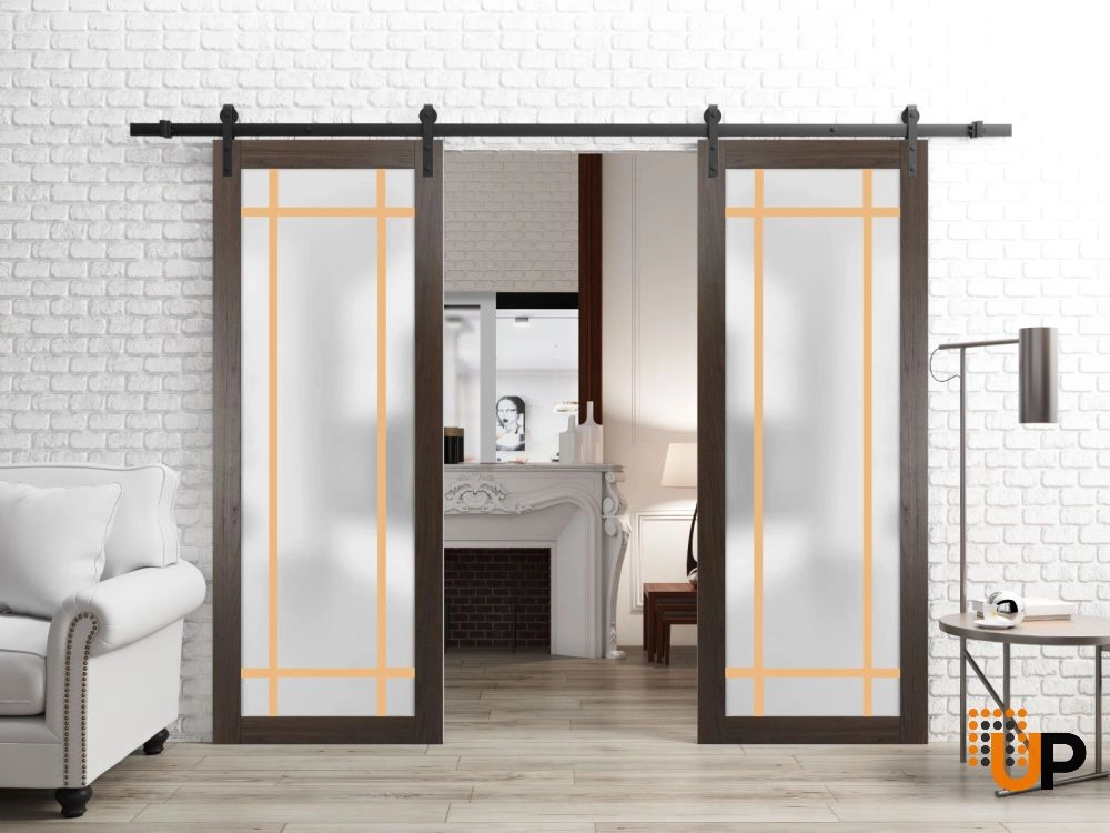 Double solid core sliding french interior barn double door with frosted glass | Planum 2113 Chocolate Ash | 36 x 80 (2* 18x80) photo#2