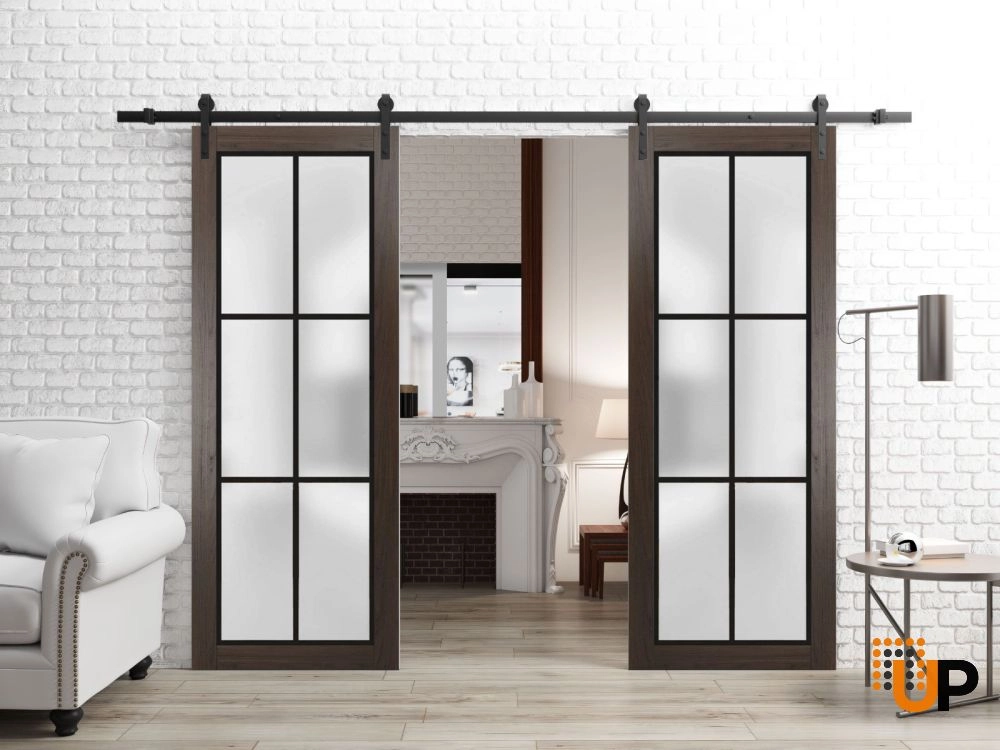 Double solid core sliding french interior barn double door with frosted glass | Planum 2122 Chocolate Ash | 36 x 80 (2* 18x80) photo#2