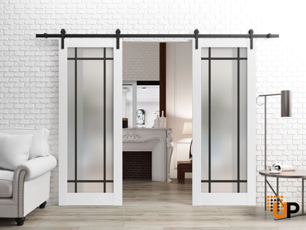 Double solid core sliding french interior barn double door with frosted glass | Planum 2112 White | 36 x 80 (2* 18x80) photo#2