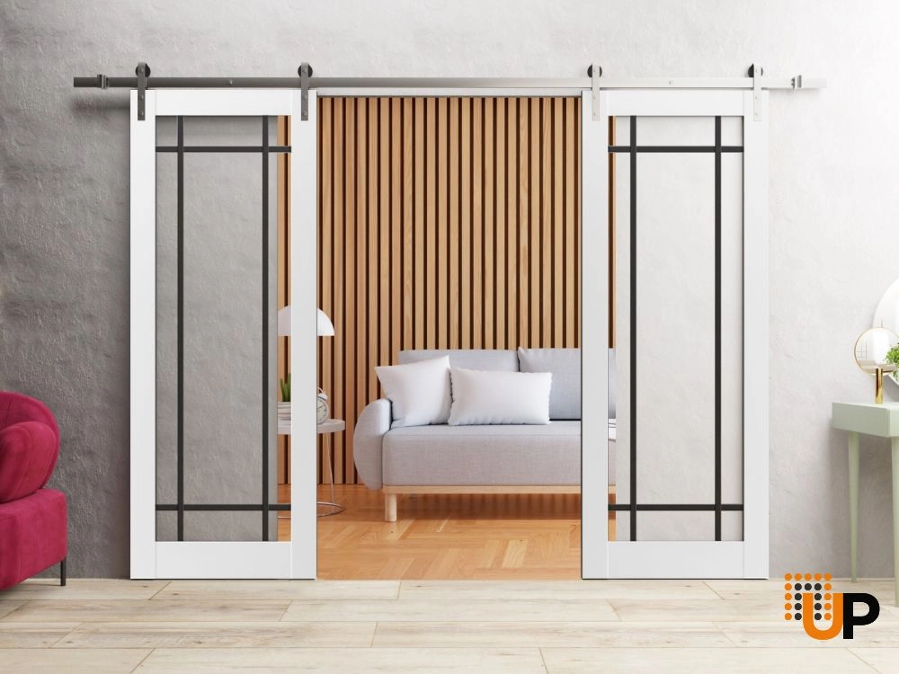 Double solid core sliding french interior barn double door with clear glass | Lucia 2266 White | 36 x 80 (2* 18x80) photo#2