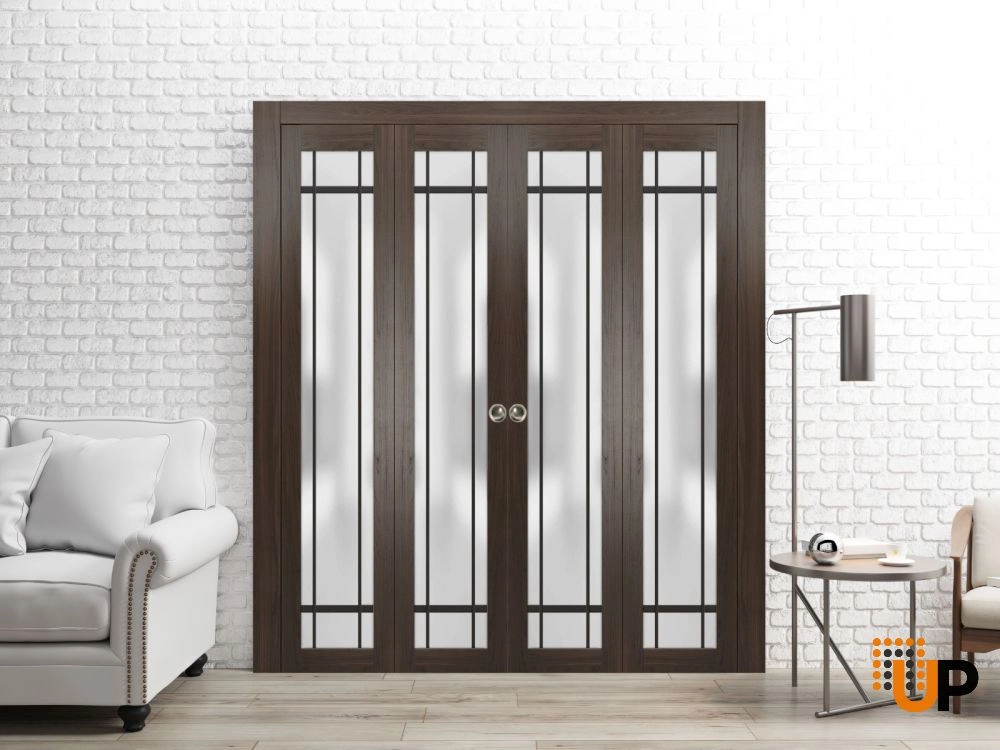 4 folding panels solid core sliding french interior bi-fold double door with frosted glass | Planum 2112 Chocolate Ash | 72 x 80 (4* 18x80) photo#2