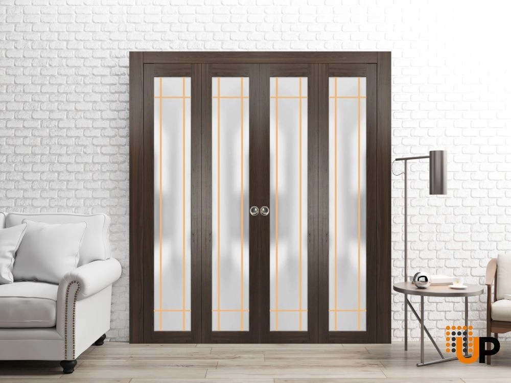 4 folding panels solid core sliding french interior bi-fold double door with frosted glass | Planum 2113 Chocolate Ash | 72 x 80 (4* 18x80) photo#2