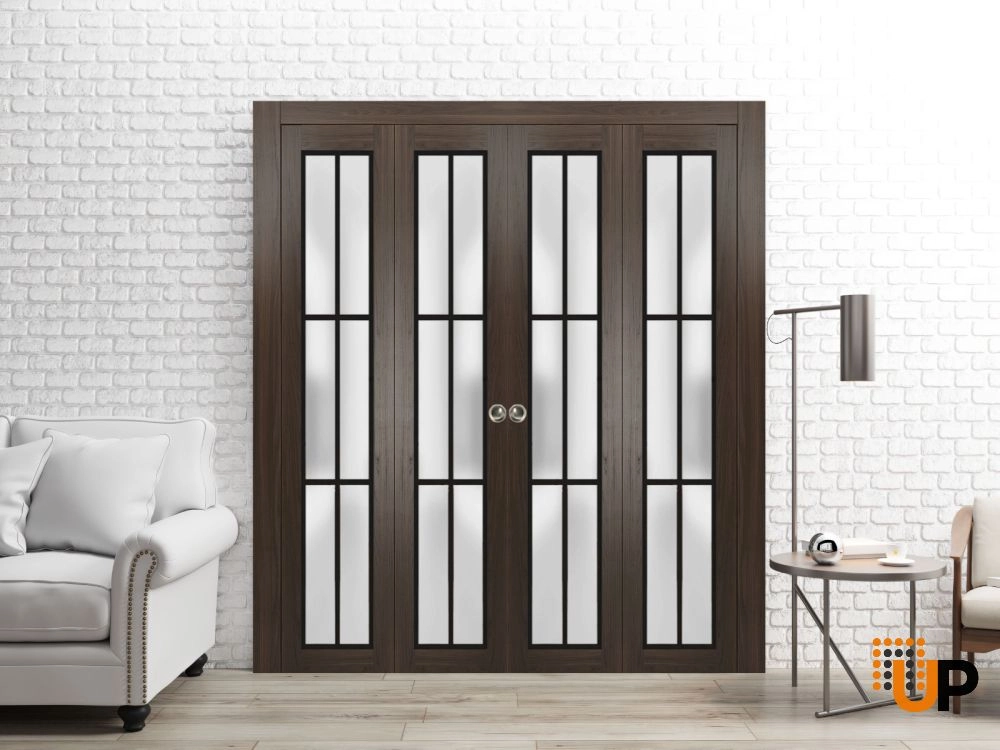 4 folding panels solid core sliding french interior bi-fold double door with frosted glass | Planum 2122 Chocolate Ash | 72 x 80 (4* 18x80) photo#2