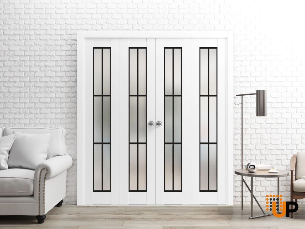 4 folding panels solid core sliding french interior bi-fold double door with frosted glass | Planum 2122 White | 72 x 80 (4* 18x80) photo#2