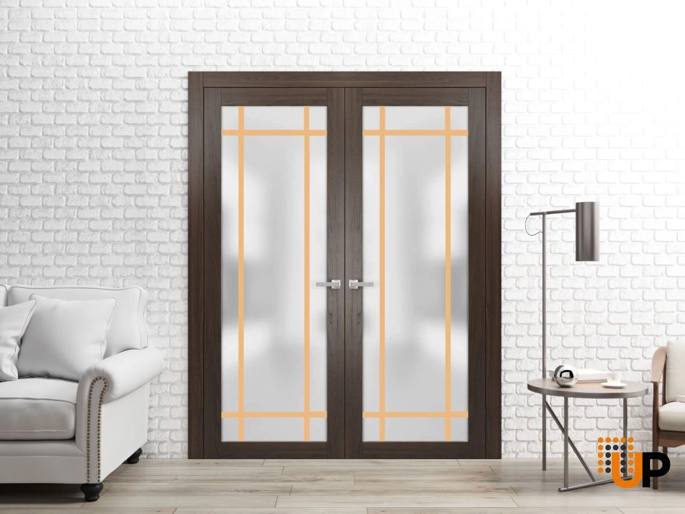 Single mdf luxury interior door slab with frosted glass | Planum 2113 Chocolate Ash | 18 x 80 photo#3