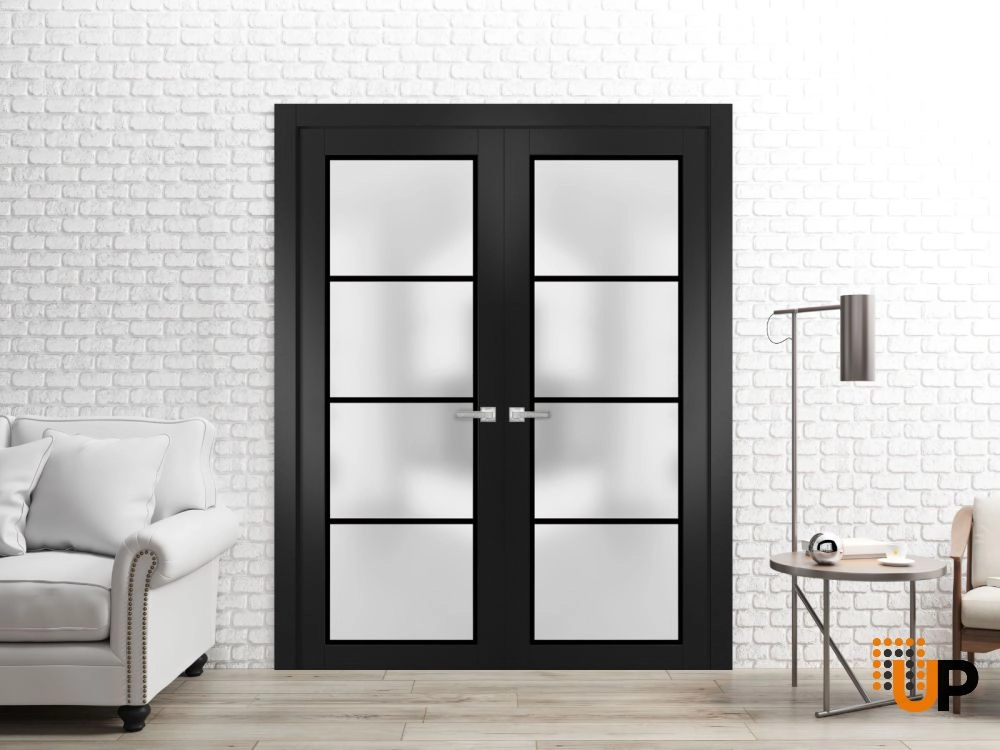 Single solid core luxury interior door slab with frosted glass | Planum 2132 Black Matte | 18 x 80 photo#3