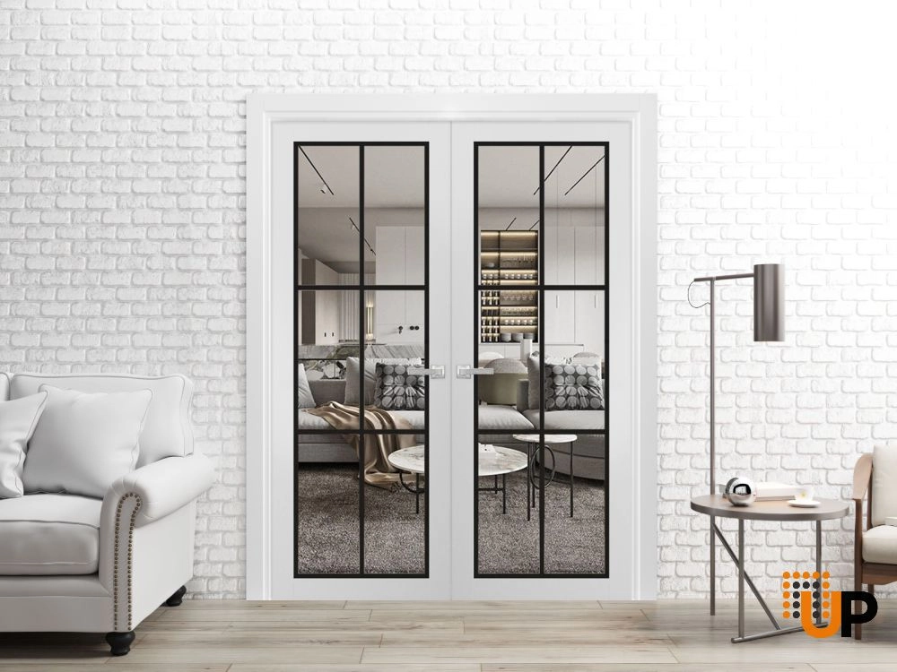 Double solid core french interior swing double door with clear glass | Lucia 2366 White | 36 x 80 (2* 18x80) photo#2