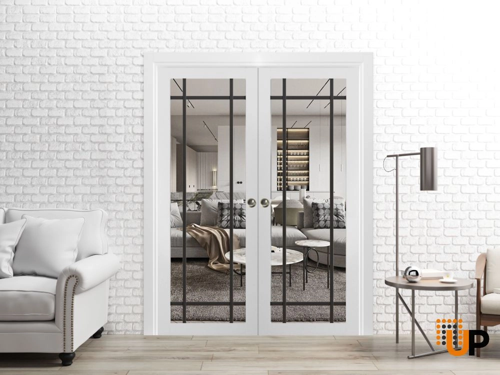 Double solid core sliding french interior pocket double door with clear glass | Lucia 2266 White | 36 x 80 (2* 18x80) photo#2