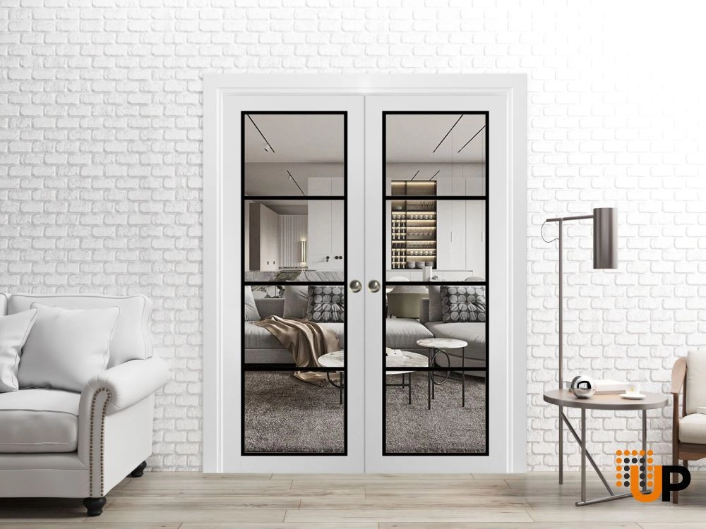 Double solid core sliding luxury interior pocket double door with clear glass | Lucia 2466 White | 36 x 80 (2* 18x80) photo#2