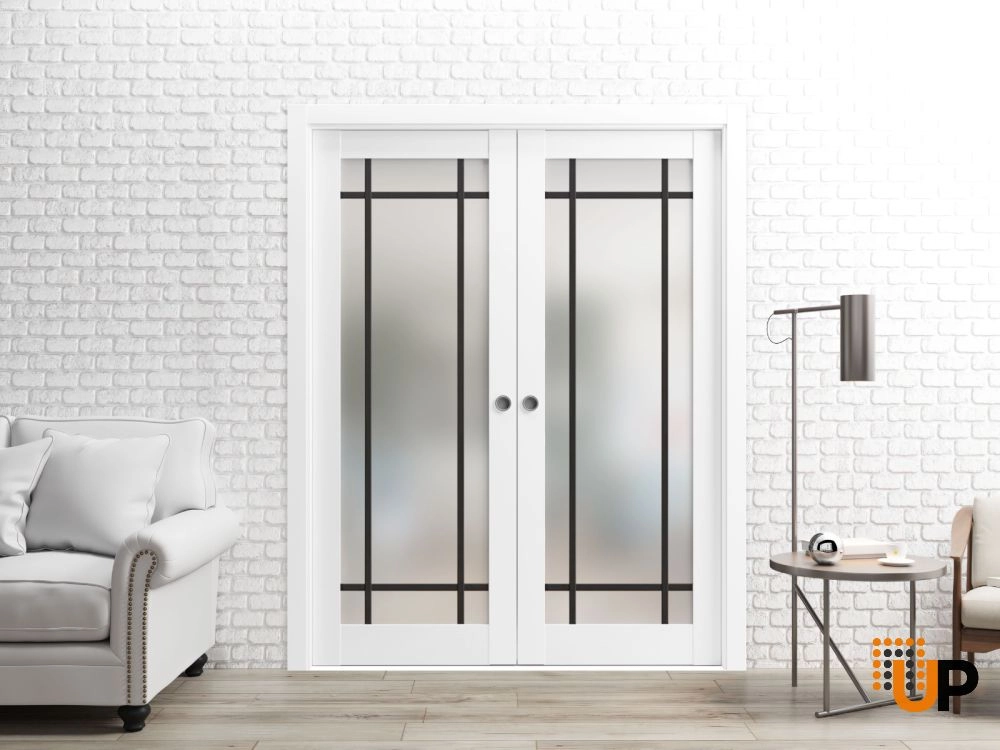 Single solid core luxury interior door slab with frosted glass | Planum 2112 White | 18 x 80 photo#4