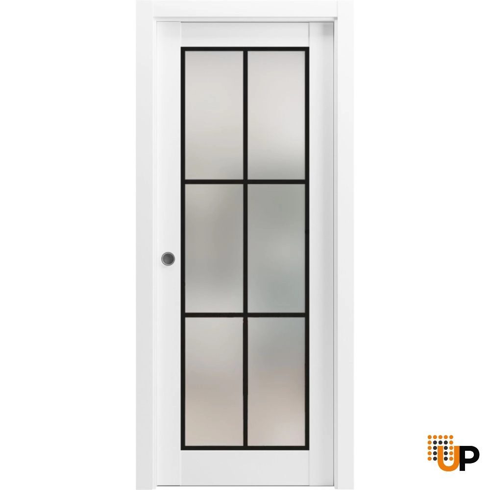 Single solid core sliding luxury interior pocket door with frosted glass | Planum 2122 White | 18 x 80 photo#1