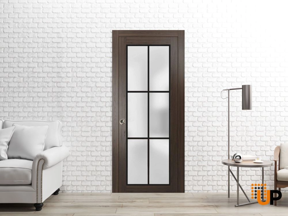 Single mdf luxury interior door slab with frosted glass | Planum 2122 Chocolate Ash | 18 x 80 photo#4