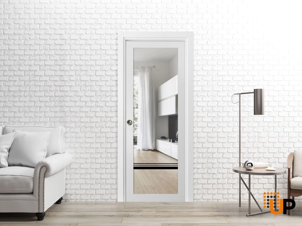 Single solid core luxury interior door slab with clear glass | Lucia 2666 White | 18 x 80 photo#4