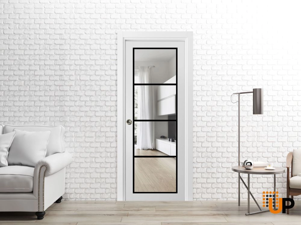 Single solid core luxury interior door slab with clear glass | Lucia 2466 White | 18 x 80 photo#4