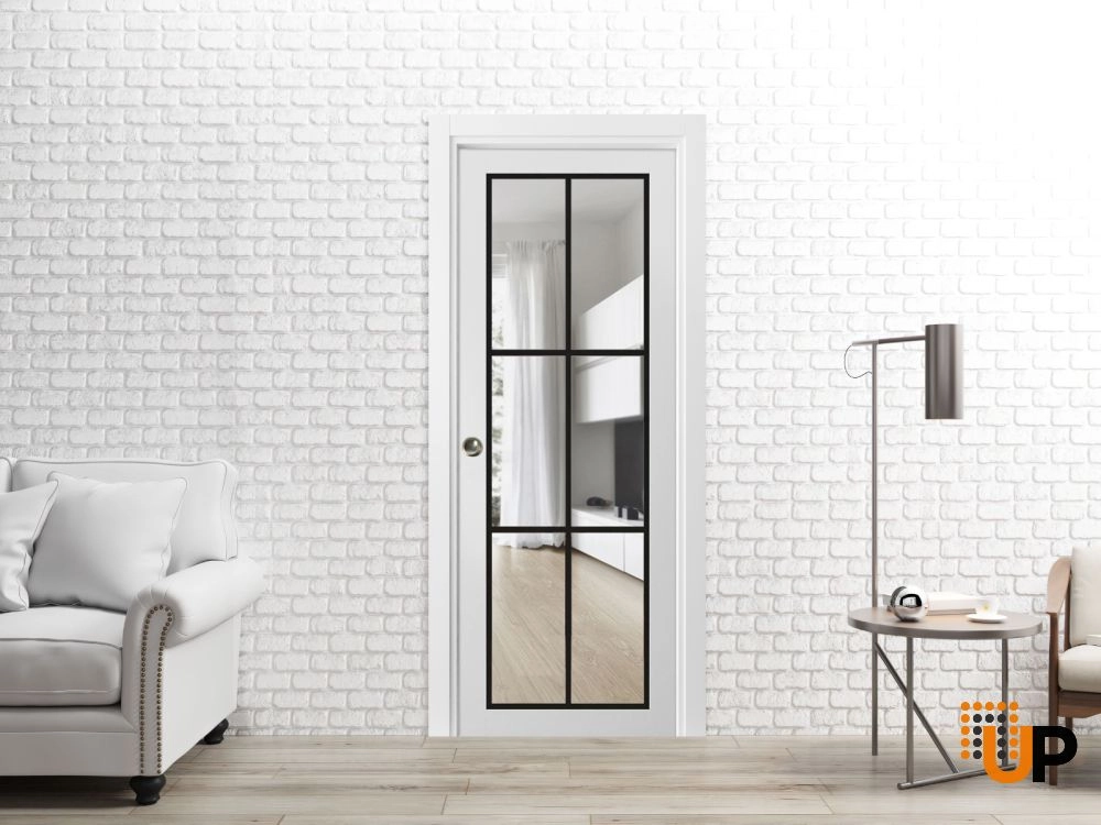 Single solid core luxury interior door slab with clear glass | Lucia 2366 White | 18 x 80 photo#4