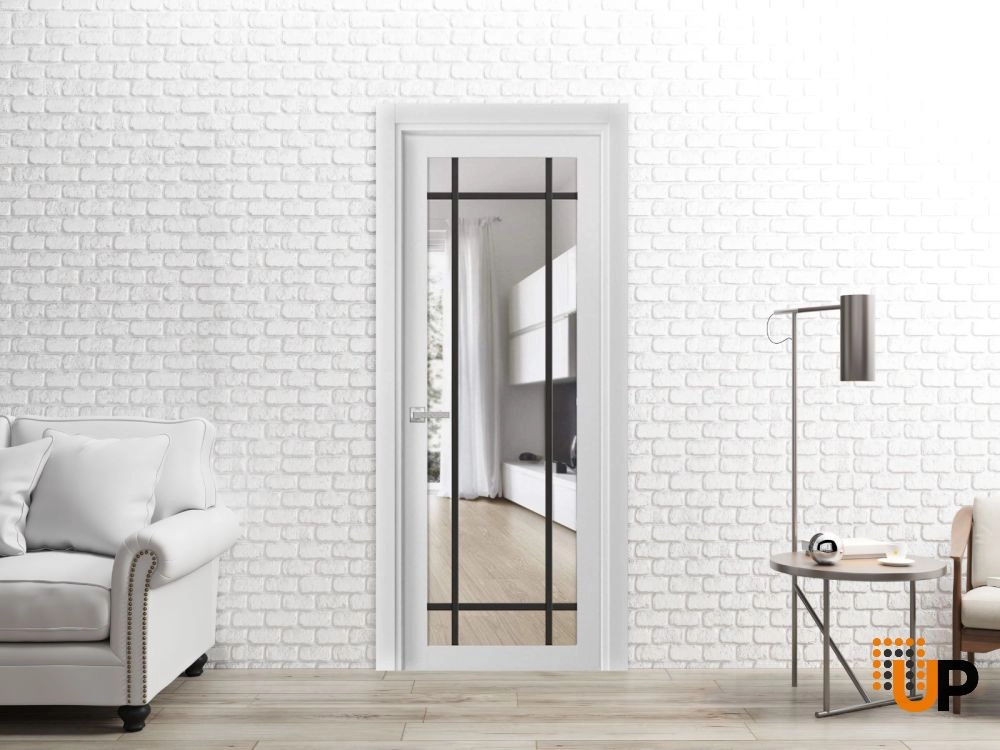 Single solid core luxury interior swing door with clear glass | Lucia 2266 White | 18 x 80 photo#2