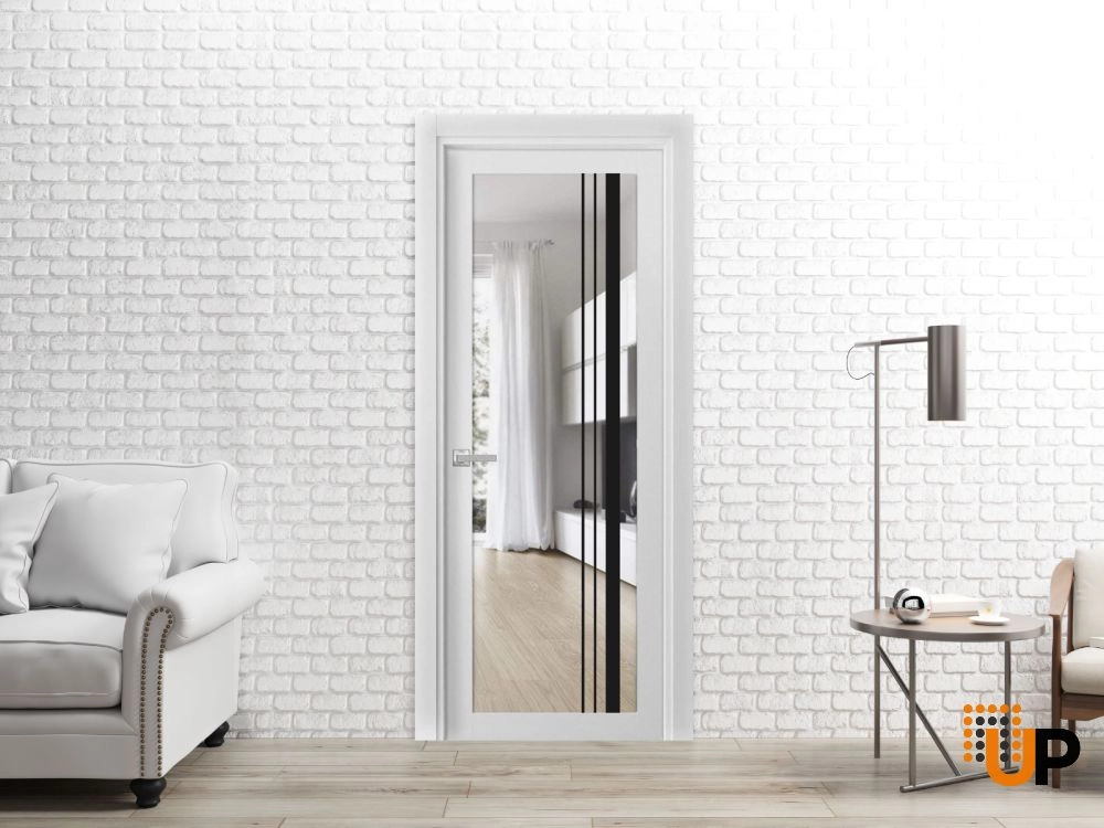 Single solid core luxury interior swing door with clear glass | Lucia 2566 White | 18 x 80 photo#2