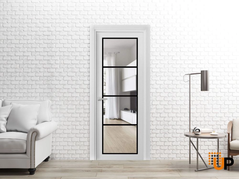 Single solid core luxury interior swing door with clear glass | Lucia 2466 White | 18 x 80 photo#2