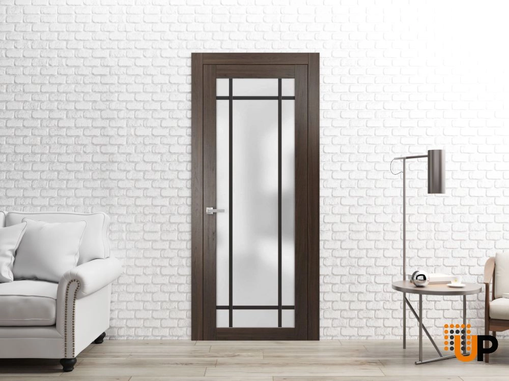 Single solid core luxury interior swing door with frosted glass | Planum 2112 Chocolate Ash | 18 x 80 photo#2