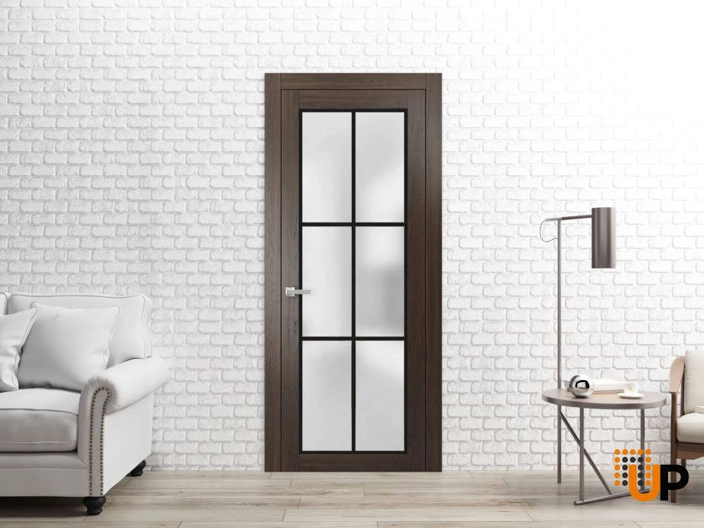 Single solid core luxury interior swing door with frosted glass | Planum 2122 Chocolate Ash | 18 x 80 photo#2