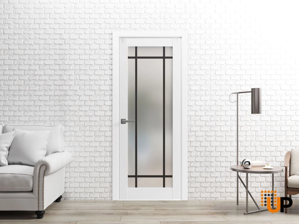 Single solid core luxury interior swing door with frosted glass | Planum 2112 White | 18 x 80 photo#2