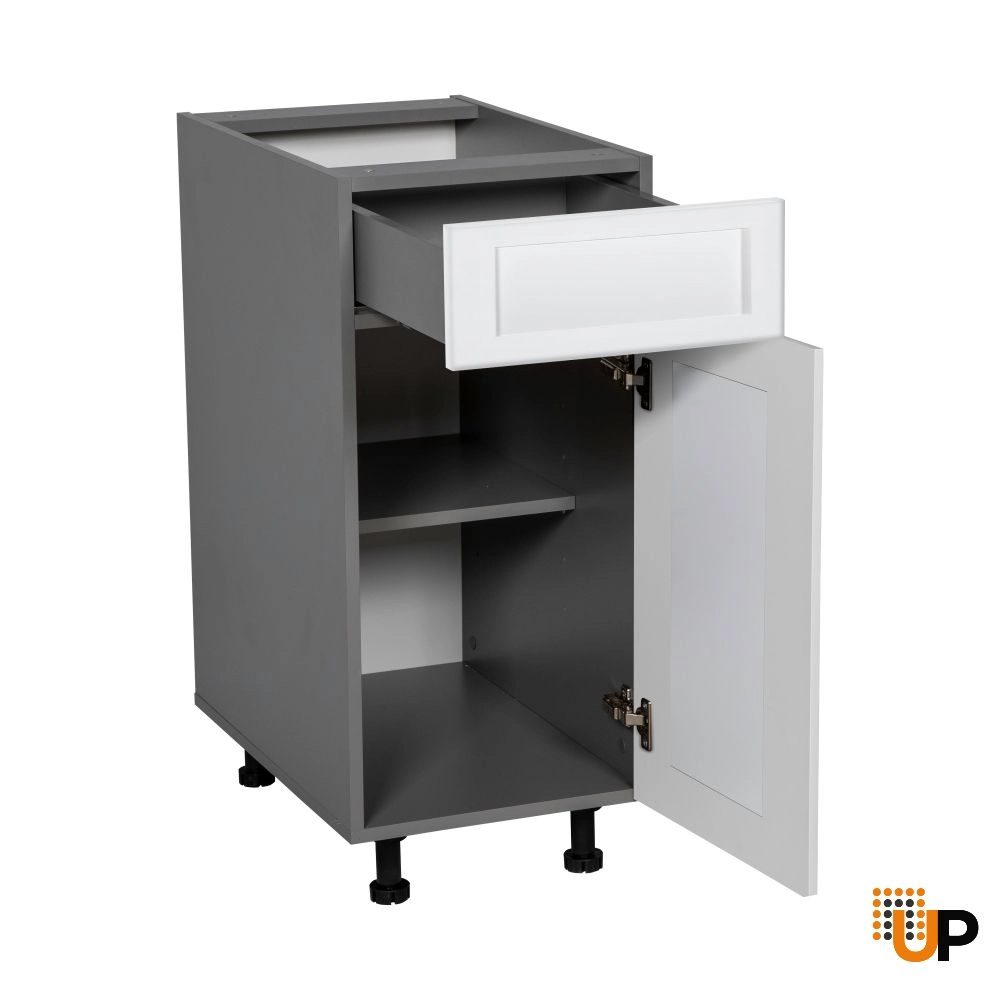 15" Base Cabinet Single Door Single Drawer with Shaker White Matte door photo#2