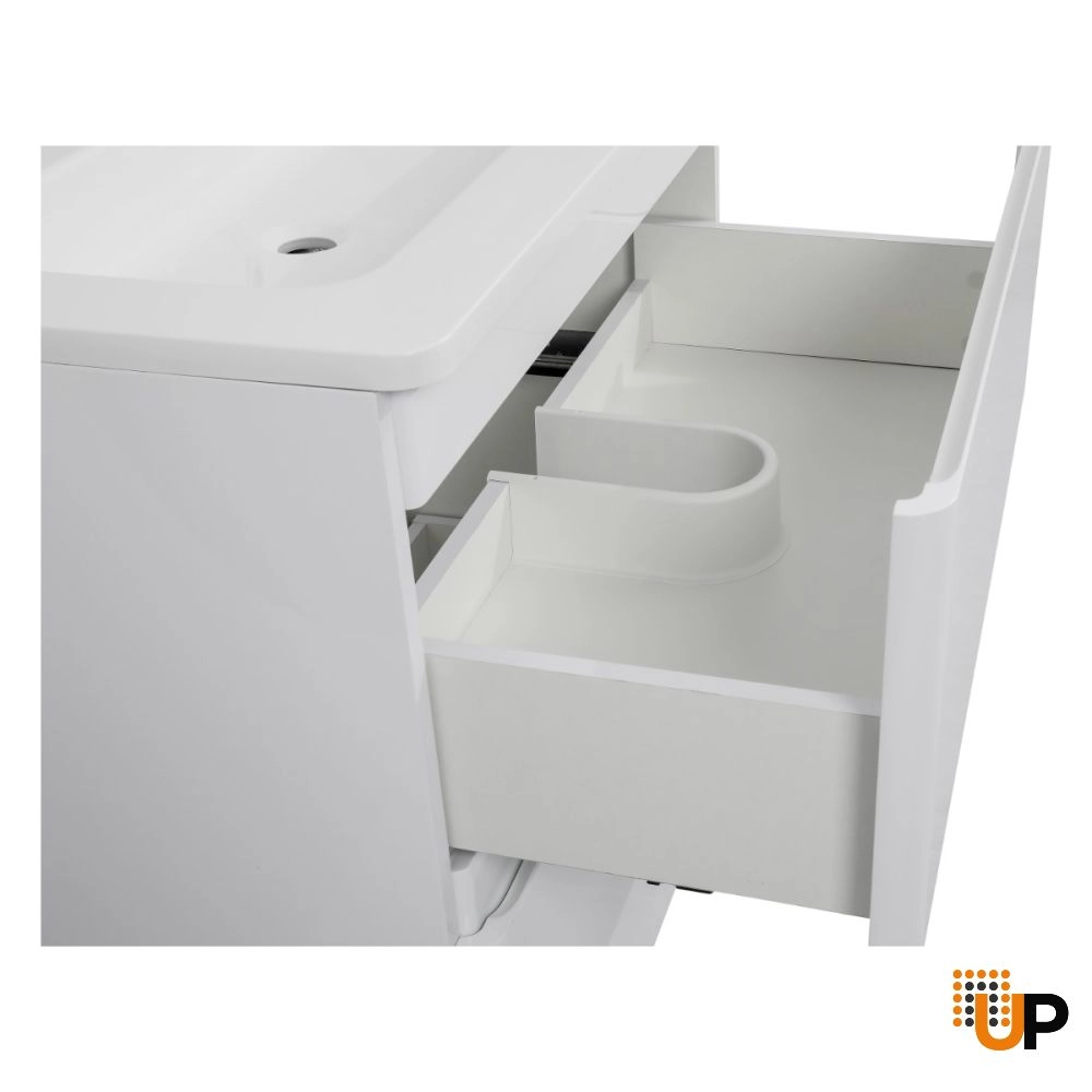Modern Free Standing Bathroom Vanity with Washbasin | Comfort White High Gloss Collection | Non-Toxic Fire-Resistant MDF photo#4