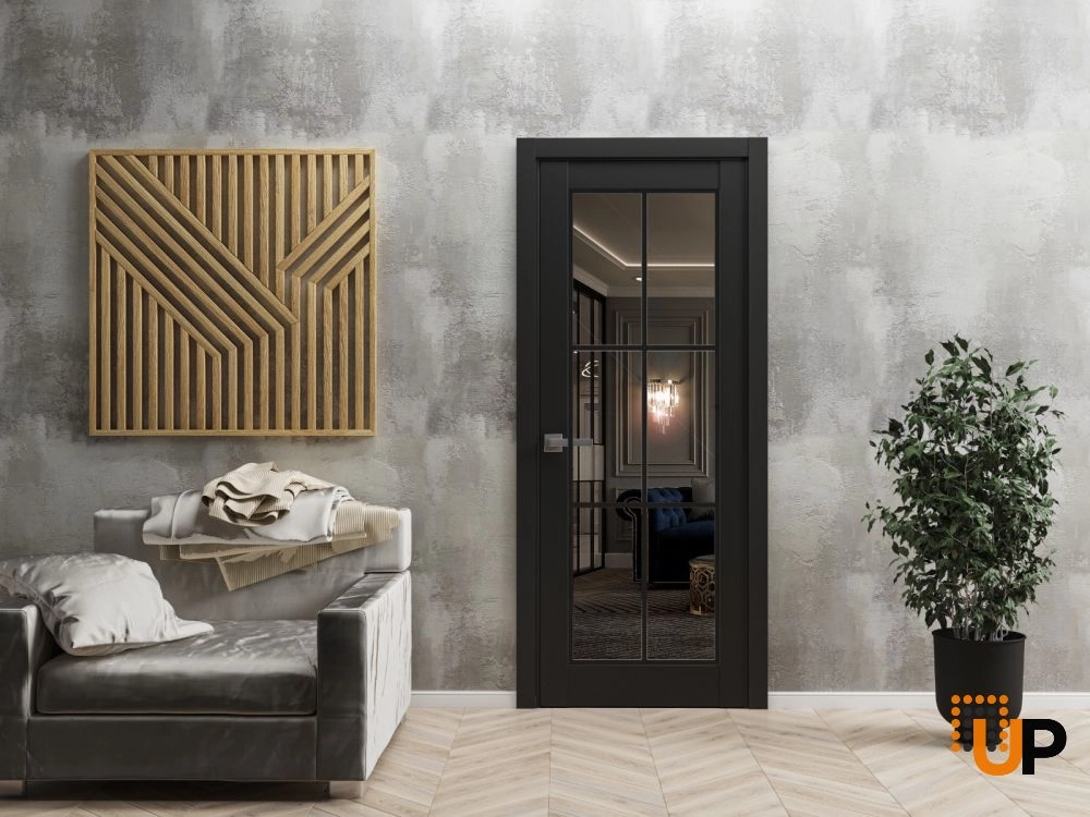 Single solid core luxury interior swing door with clear glass | Lucia 2366 Black Matte | 18 x 80 photo#2